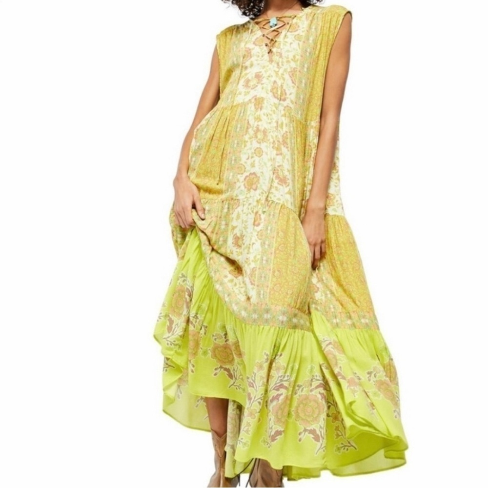 FREE PEOPLE Hanalei Bay Dress in Yellow Combo Small